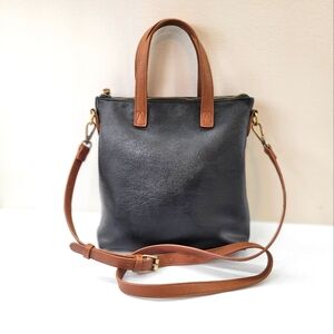 Antik Kraft Black Crossbody Purse Adjustable Tan Strap & Handles Vegan Leather